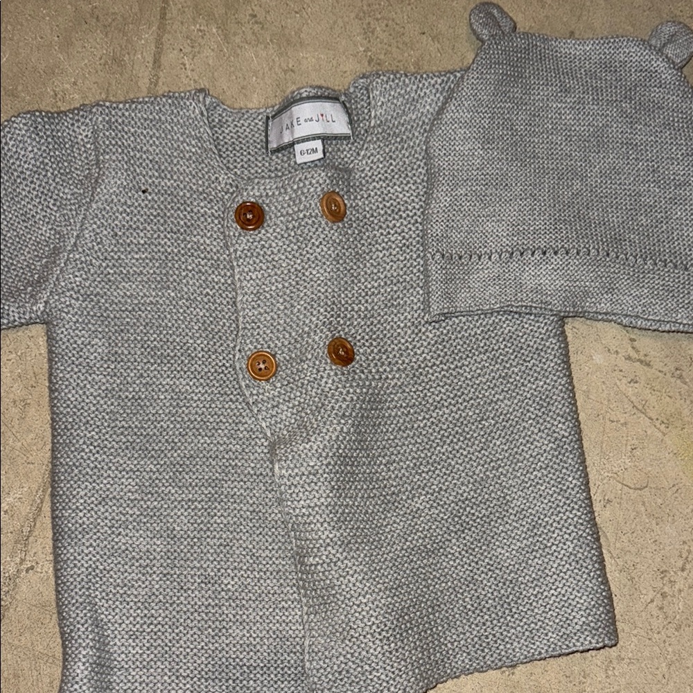 Janie and Jack Gray Kids Cardigan and Hat Set